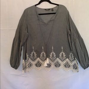 Du Jour gray cotton peasant blouse